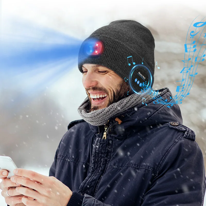 Waterproof three-dimensional music LED light luminous knitted hat outdoor Christmas hat