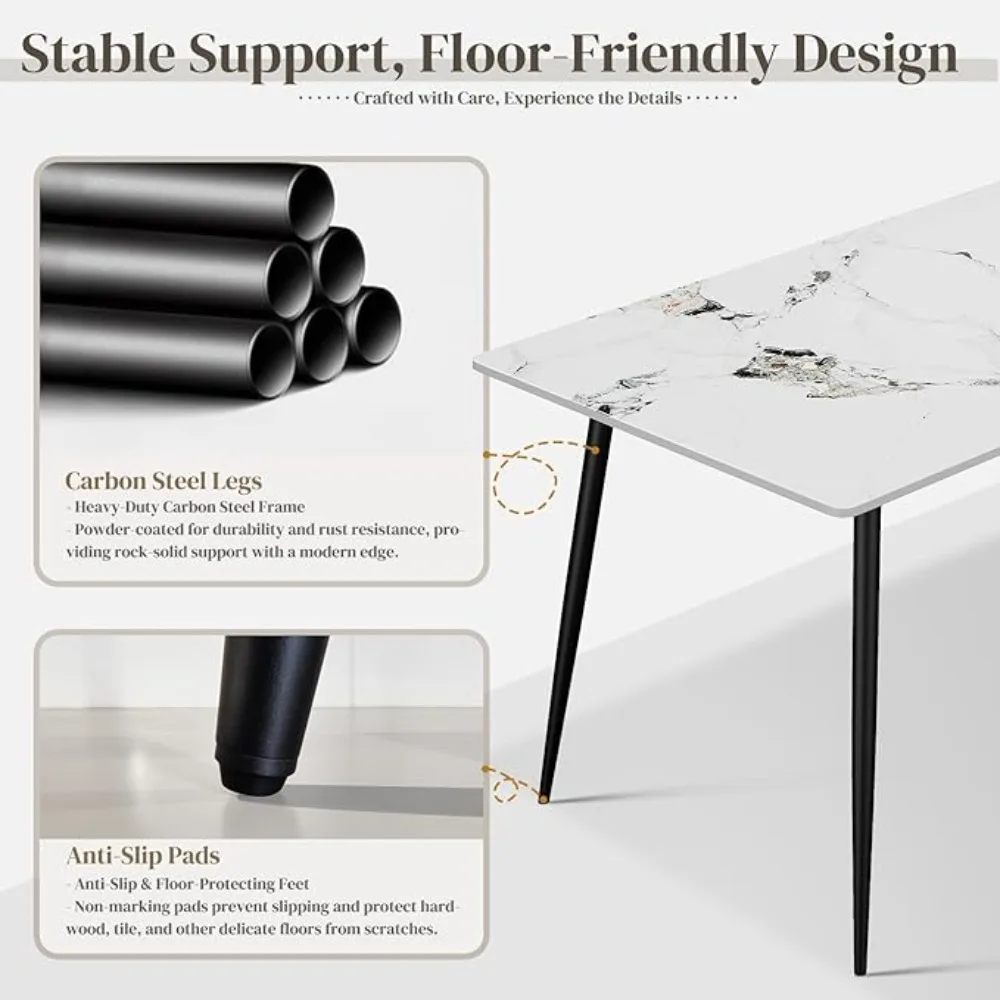 Dining Table with Sintered Stone Tabletop and Metal Legs,70" Rectangular Modern Kitchen & Dining Room Table With 6 Dining Chairs