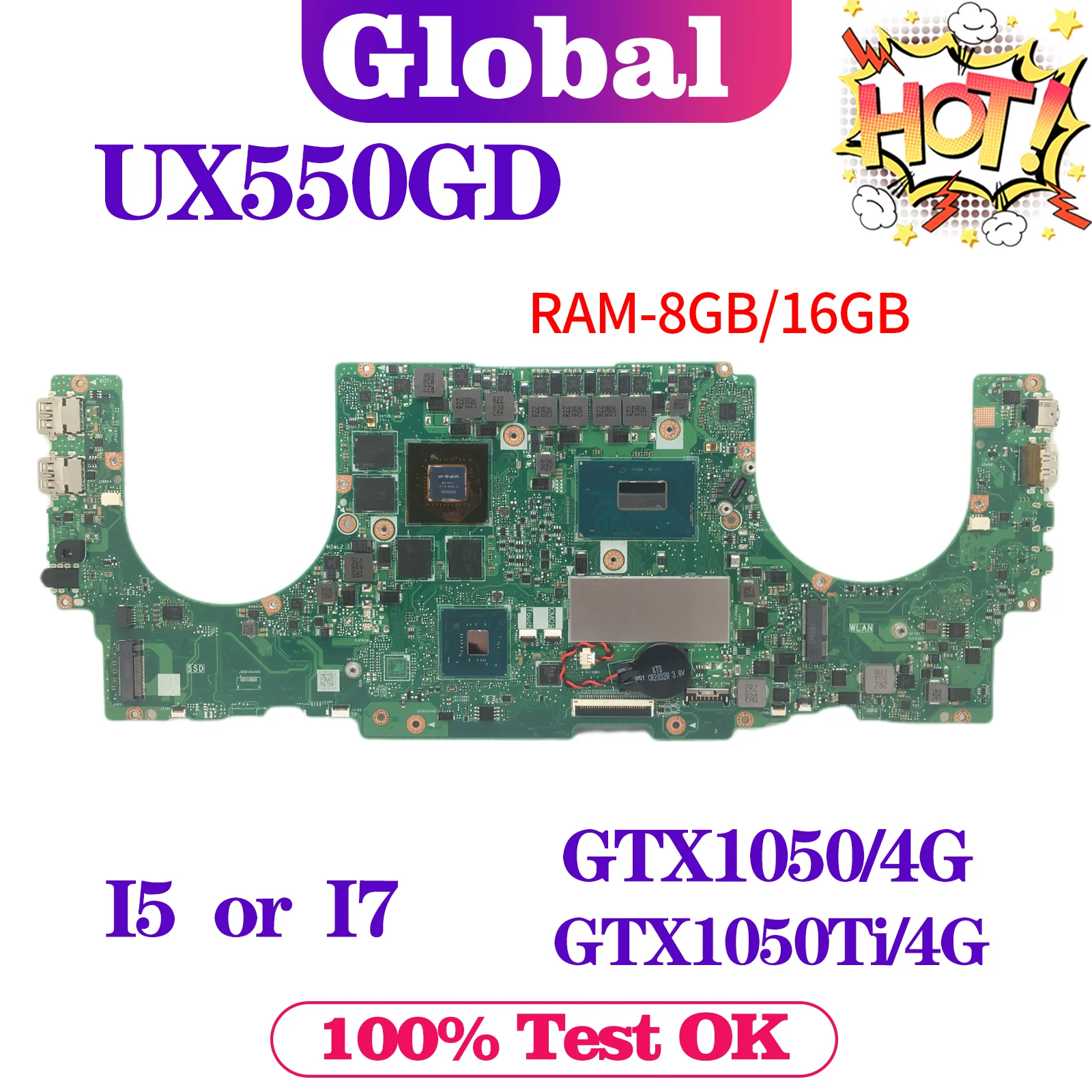 KEFU Mainboard For ASUS UX550GD UX550GEX UX550GE UX550G UX550GDX UX580G Laptop Motherboard i5 i7 GTX1050 GTX1050Ti 8G/16G-RAM