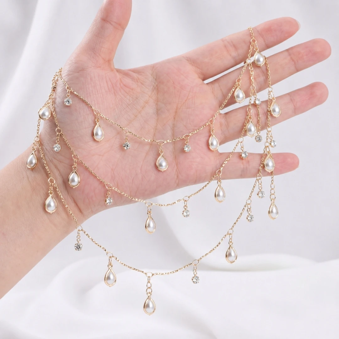 1meter Zircon Pearl Dangle Charms Bar Link Chains 18k Gold Plated Jewelry Chain Necklace for Women DIY Necklace Making Supplies