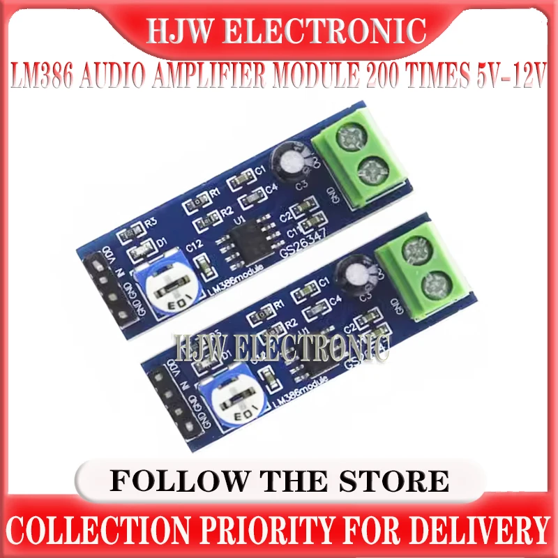 HJW LM386 Audio Amplifier Module 200 Times 5V-12V Input 10K Resistance