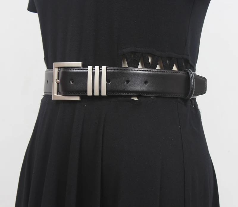 Women's Runway Fashion Silver Buckle Genuine Leather Cummerbunds Female Dress Corsets Waistband Belts Decoration Wide Belt R1429