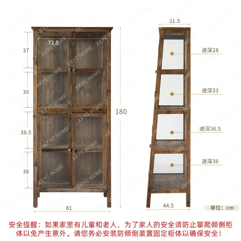 Y Modern Glass Cabinet All Solid Wood Made Old Weathered Sideboard