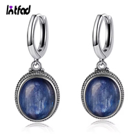 925 Sterling Silver Oval Natural stone Kyanite Labradorite Hoop Earrings Vintage Wedding Party High Jewelry Anniversary Gift
