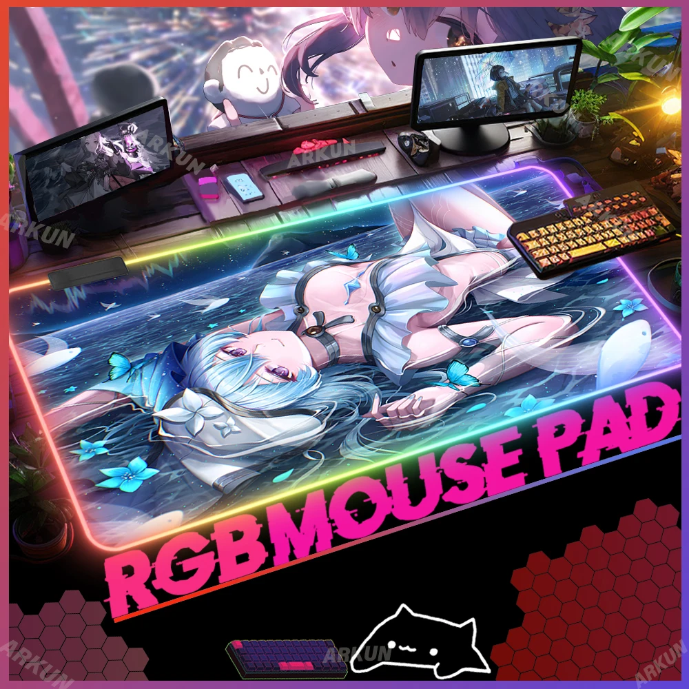 

RGB Hot Sex Kawaii The Shorekeeper Large Top Hot Fashion Wuthering Waves Gaming Mouse Pad XXL keyboard Soft Table Backlight Mat