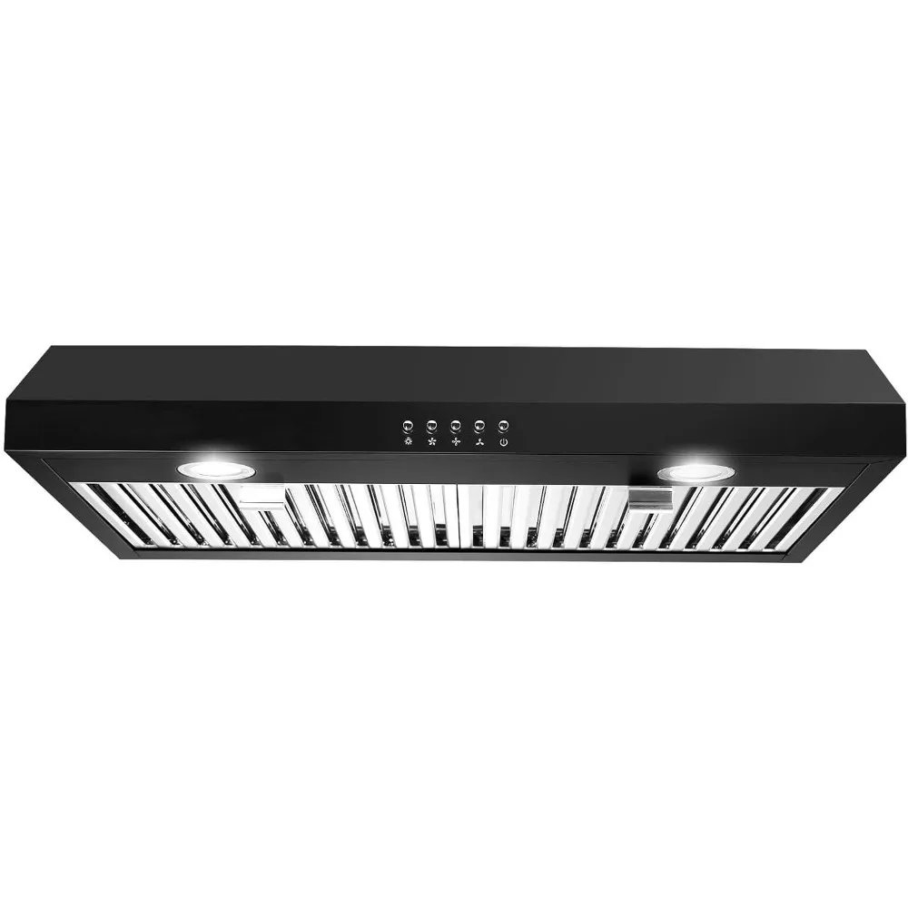 Range Hood 30 inch Under Cabinet,Black Range Hood with 500 CFM,Ductless Range Hood Black,Stainless