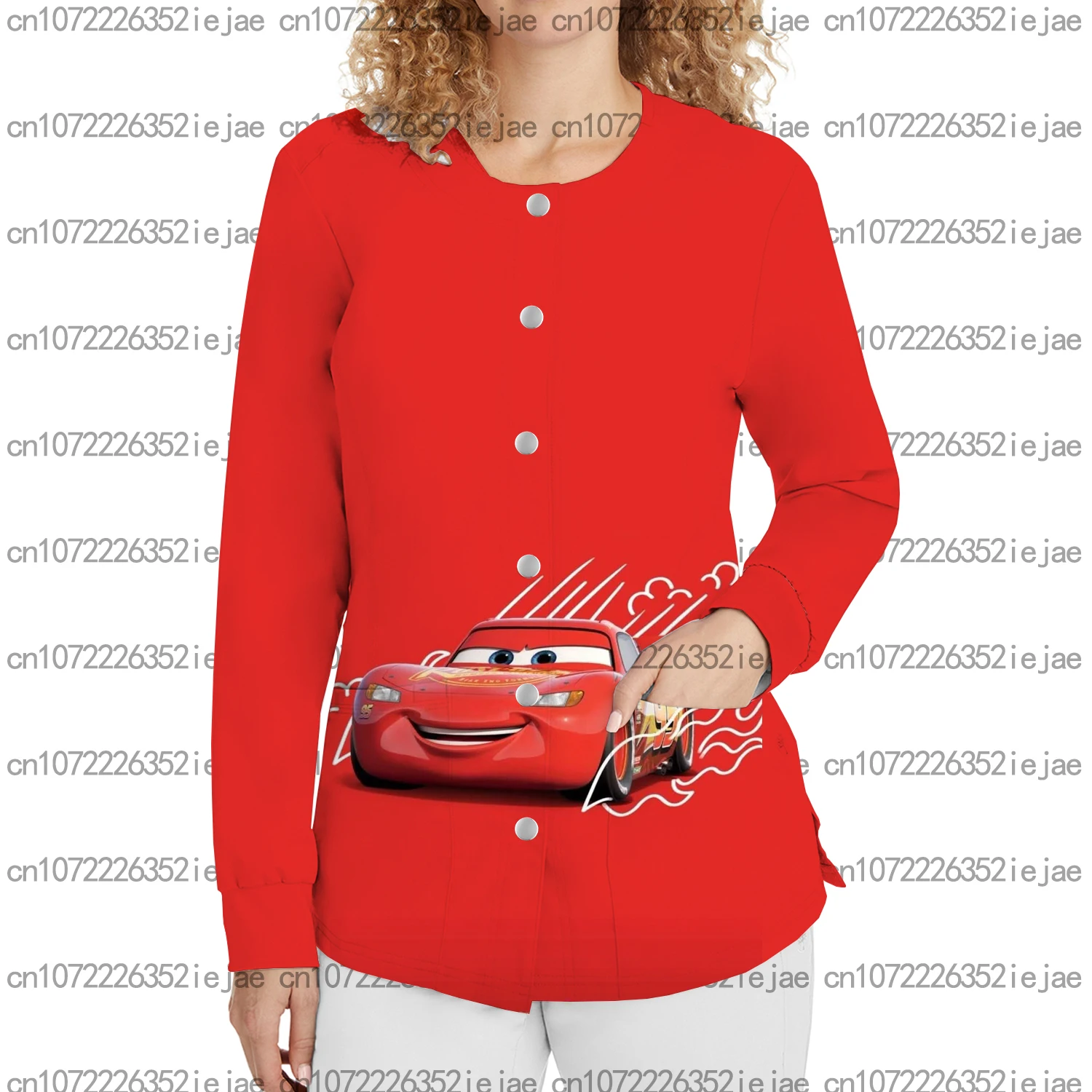 مطبوعة ماكوين البرق سيارة طاقم الرقبة طويلة الأكمام زر متجمد سترة الأسنان الحيوانات الأليفة متجر صالون تجميل موحدة ركاب سترة