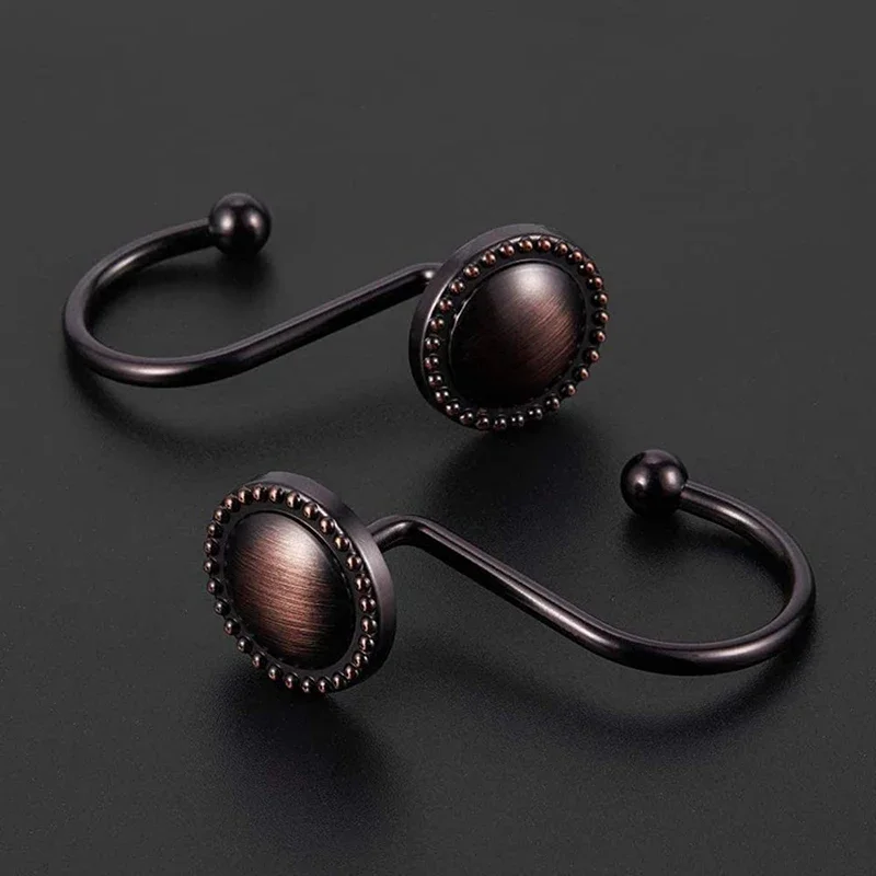 12PCS Antique Decorative Shower Curtain Hooks Rustproof Oil Rubbed Bronze Curtain Ring for Bathroom Curtains Rod