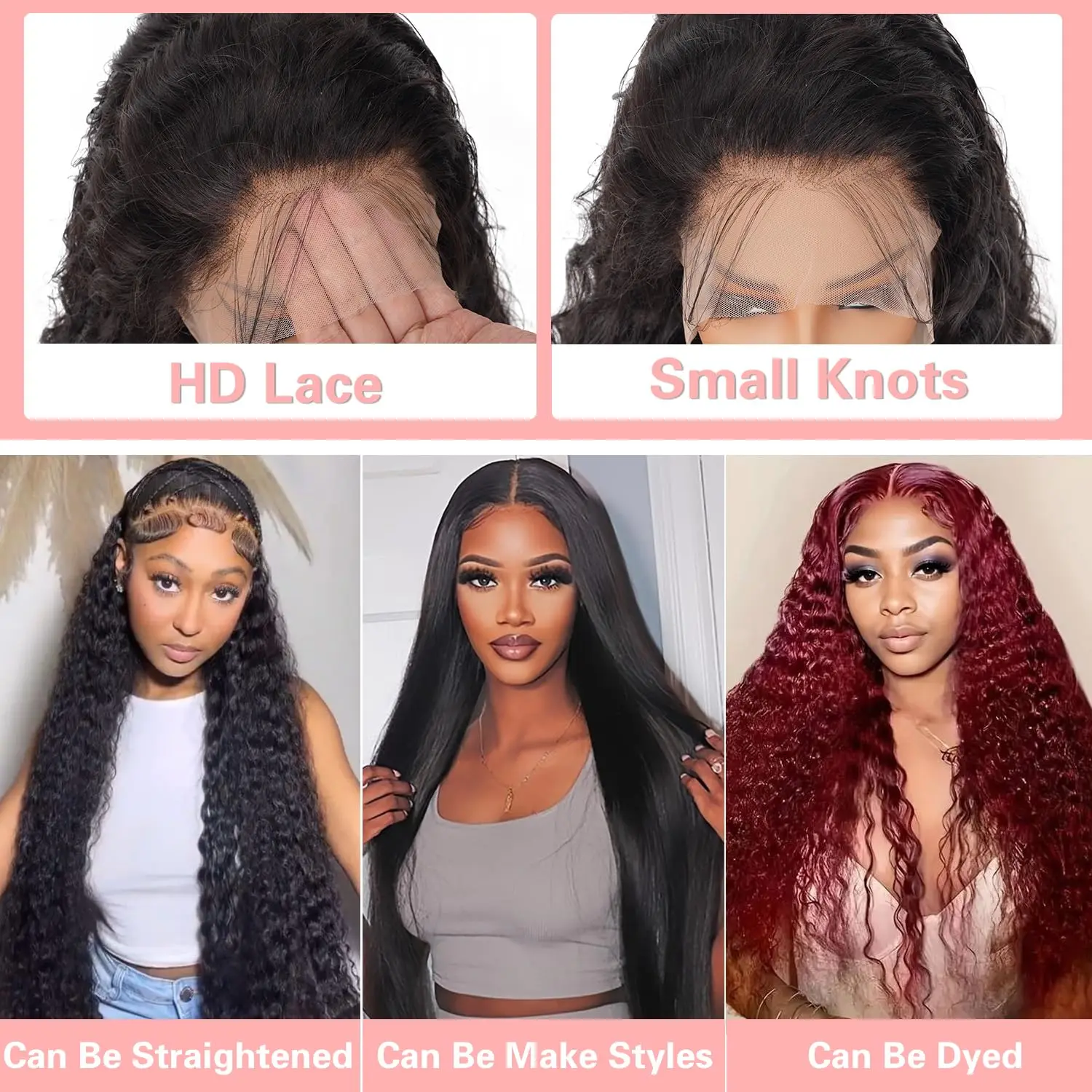 Wig Rambut Asli 13x6 HD Lace Frontal Hitam Alami Deep Wave 42 Inci Transparan Keriting 200% Density Untuk Wanita