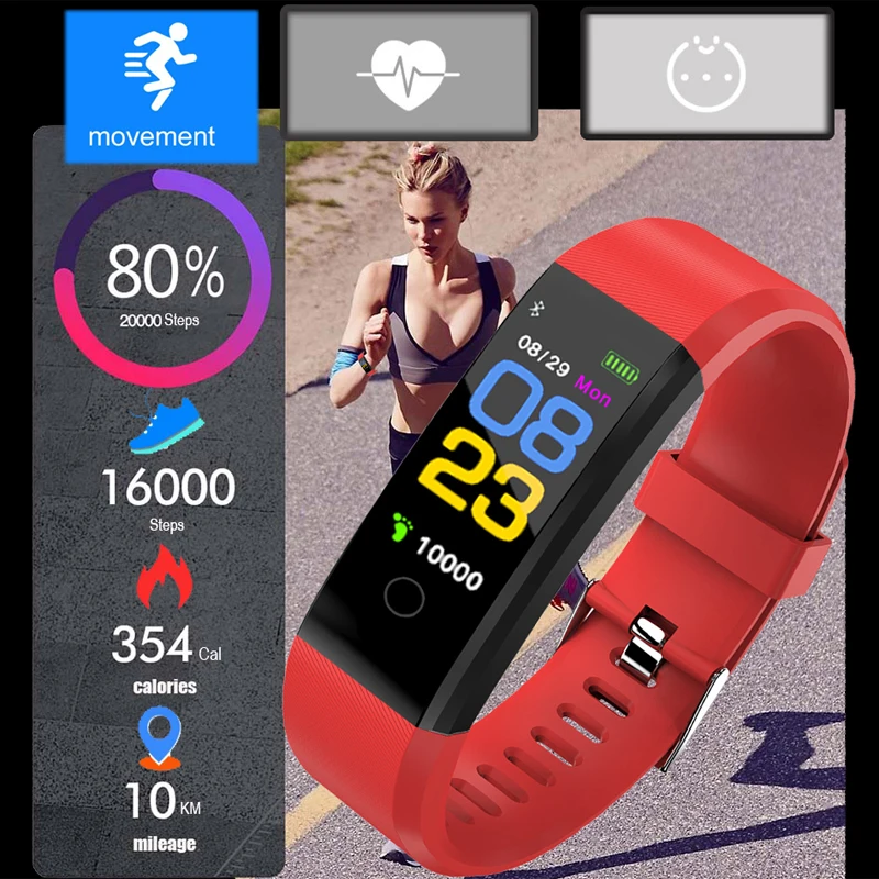 Inteligentny zegarek 115Plus bransoletka tętno ciśnienie krwi zespół Smartwatch Fitness z nadajnikiem opaska Bluetooth dla Fitbits