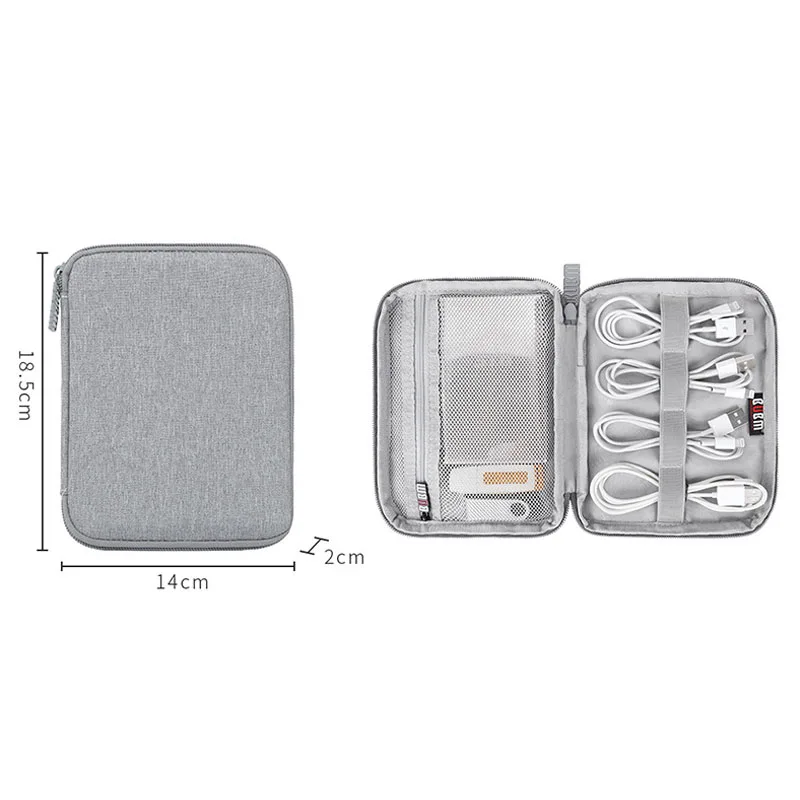 Digital Storage Bag Gray USB Data Cable Earphone Organizer Pen Power Bank Travel Kit Case Pouch Electronics Accessories