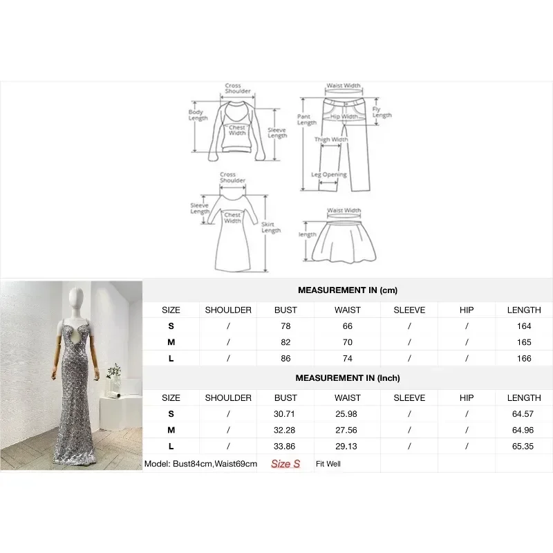 فساتين ماكسي نسائية فضية بدون أكمام بطول الأرض بدون حمالات موضة جديدة مثيرة ومطرزة بالترتر للحفلات 2024 #3