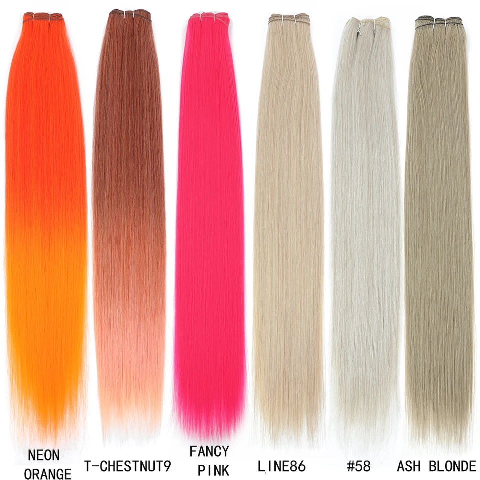 Elegante Rosa 30 Pulgadas Paquetes de Cabello Lacio Hueso 150g 200g Castaño Cobre Naranja Yaki Natural Sintético Tejido de Extensiones