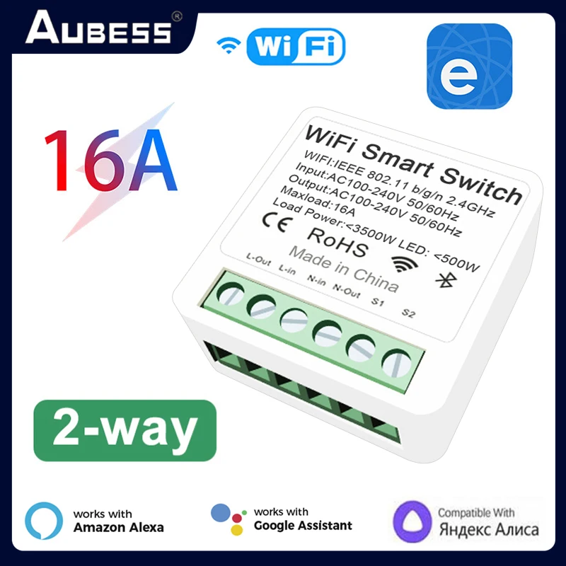 Ewelink 2way Control Smart Switch Wifi 16a Mini Switch Module Voice Control Wireless Breaker Work With Alexa Google Home Yandex