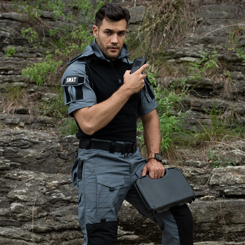 Heren Camouflage Kikkerpak Tactische Outfit T-shirt met korte mouwen en capuchon Outdoor Training Waterdichte werkkleding Ademende uniformen