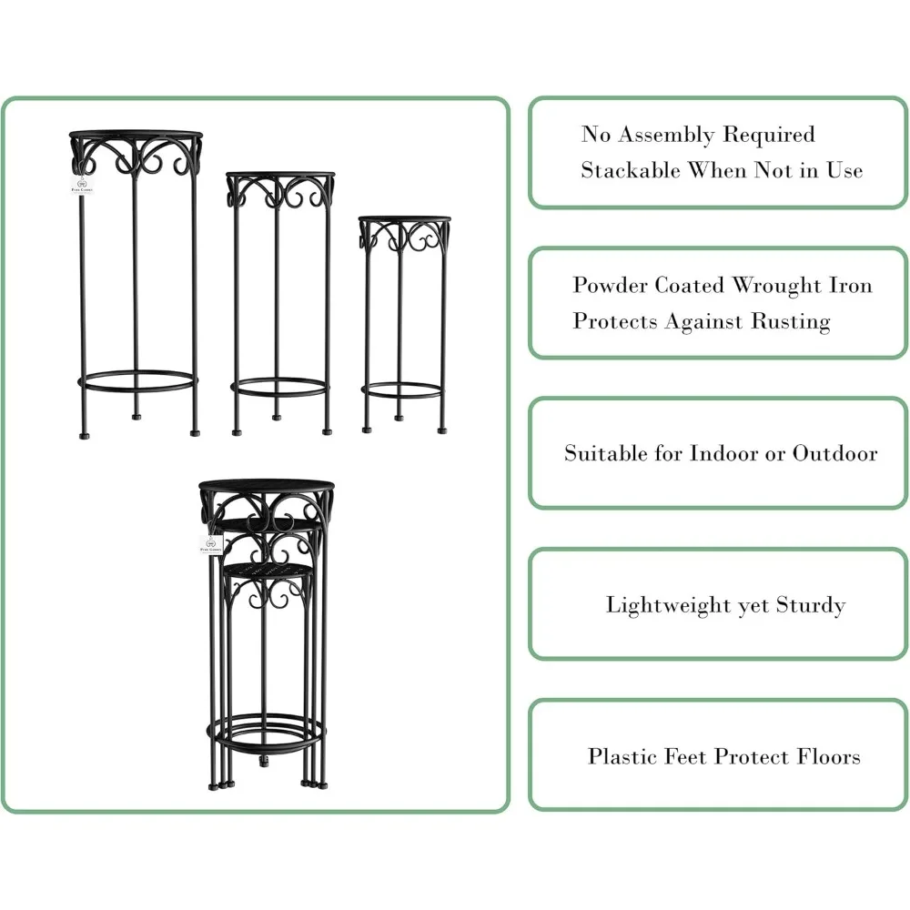Support pour plantes pliant en fer forgé à 3 niveaux pour une utilisation intérieure et extérieure avec étagères découpées au laser