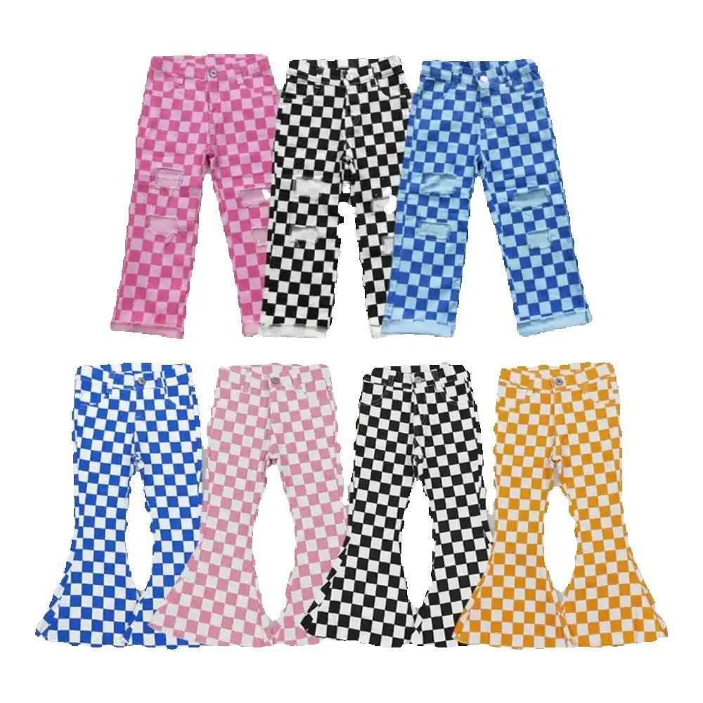 

Baby kids clothing Sibling girls and boys Sibling Girls Boys Checkered Denim Adjustble Waistband Jeand Pants