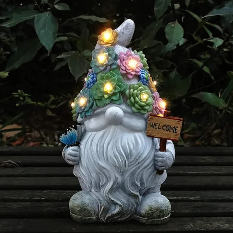 Imagem -02 - Outdoor Garden Anão Estátua Resina Gnome Estátua Wizard Iluminação Solar Led Light Sinal de Boas-vindas Quintal Gramado Estatueta Grande