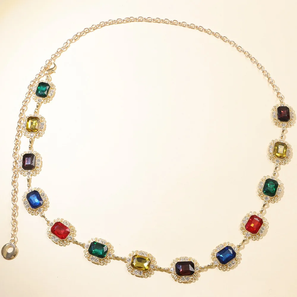 

Personality Metal Colorful Crystal Waist Chain Silver Gold Rhinestone Belly Belts Spice Girl Chain Y2K Waistband Women