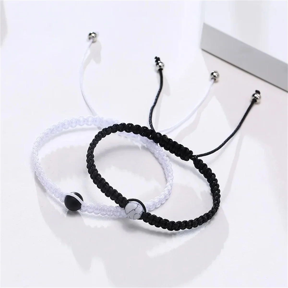 European and American Fashion White Black Frosted Bracelet DIY Hand Woven Adjustable Couple Bracelet Jewelry Gift