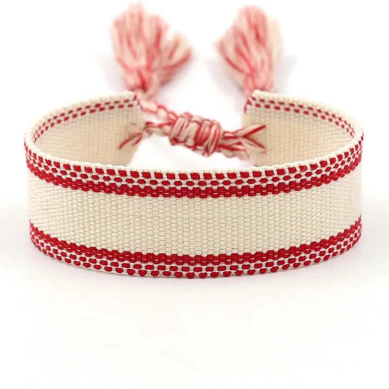 Ethnische Persönlichkeit geflochtenes Stoff armband für Frauen böhmischen verstellbaren Armband hand gefertigten Handgelenk Armband Quaste Modeschmuck – Detail 12