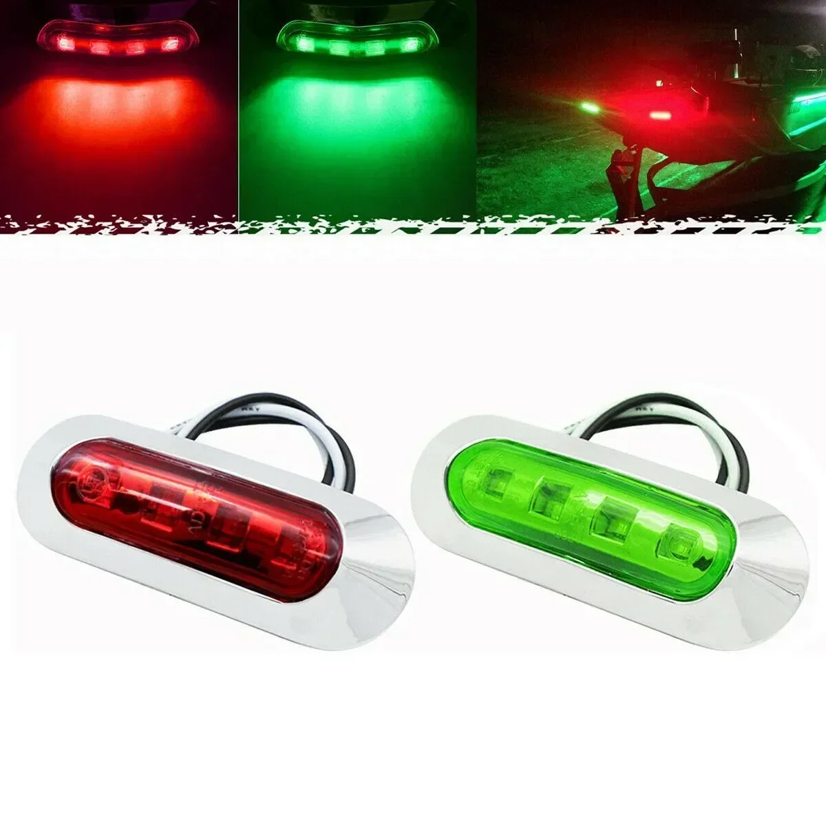 2x Red Green LED Boat Navigation Light Deck Waterproof Bow Pontoon Lights 12-24V Navigation LED Marine Boat Stern Lights