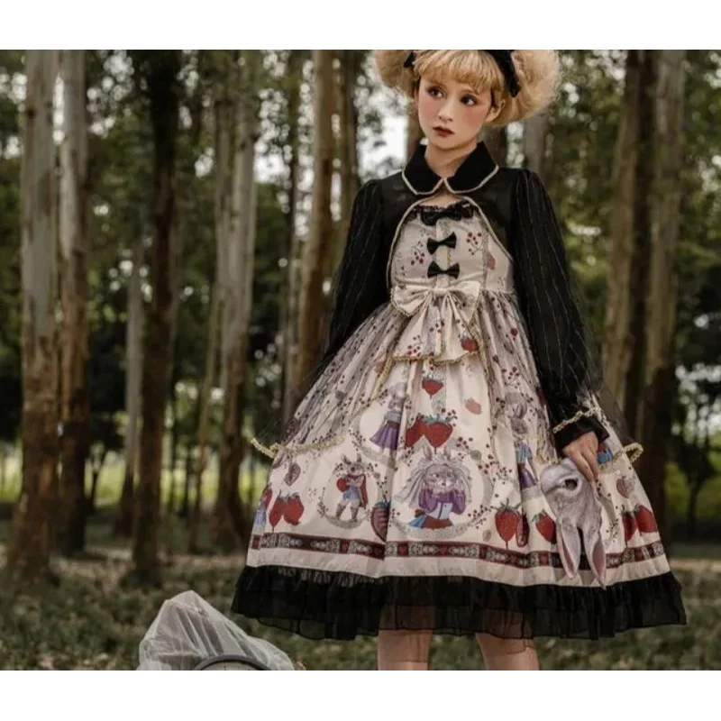 

CyPreppy Style Japanese Dresses for Women Vintage Anime Strawberry Sleeveless Sling Robe Femme Patchwork Gauze Bow Sweet Dress20