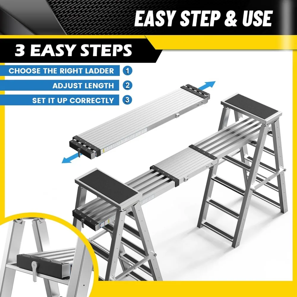 Tablón de trabajo de aluminio de 7'4 "-11'9", accesorio de escalera de tablón telescópico Pro, carga máxima de 550 libras, tabla de extensión totalmente remachada