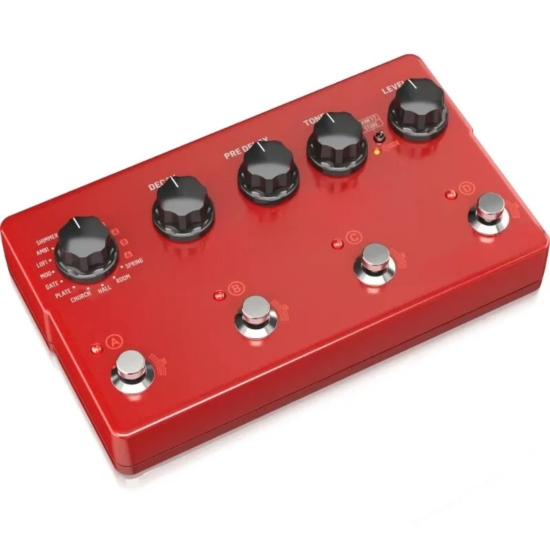 Reverb effect pedal with 4 foot switches and 6 slots