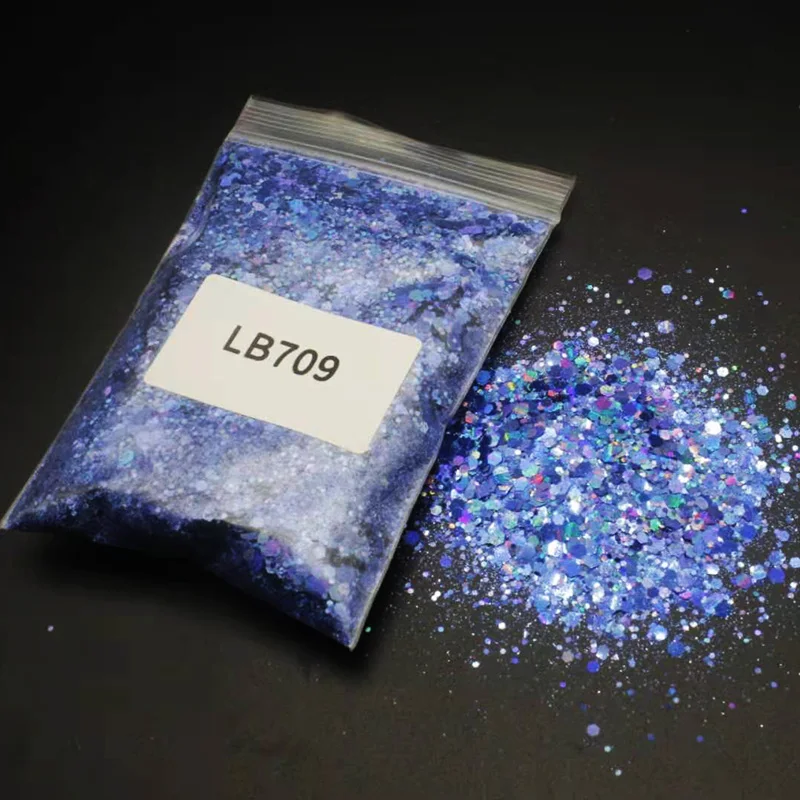 50g  Holographic Silver Chunky  Red Flash Nail Glitter Drops Glue Phone Case Quicksand Mix Alloy scallion Powder Glitter