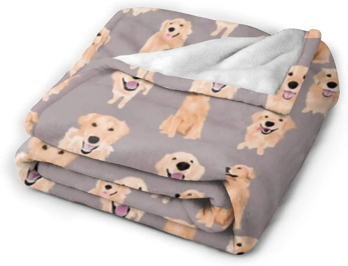 Flannel Fleece Plush Blanket Golden Retriever Companion Dog Pet Animal Pattern Throw for Sofa Bed Couch Air Conditioning Blanket