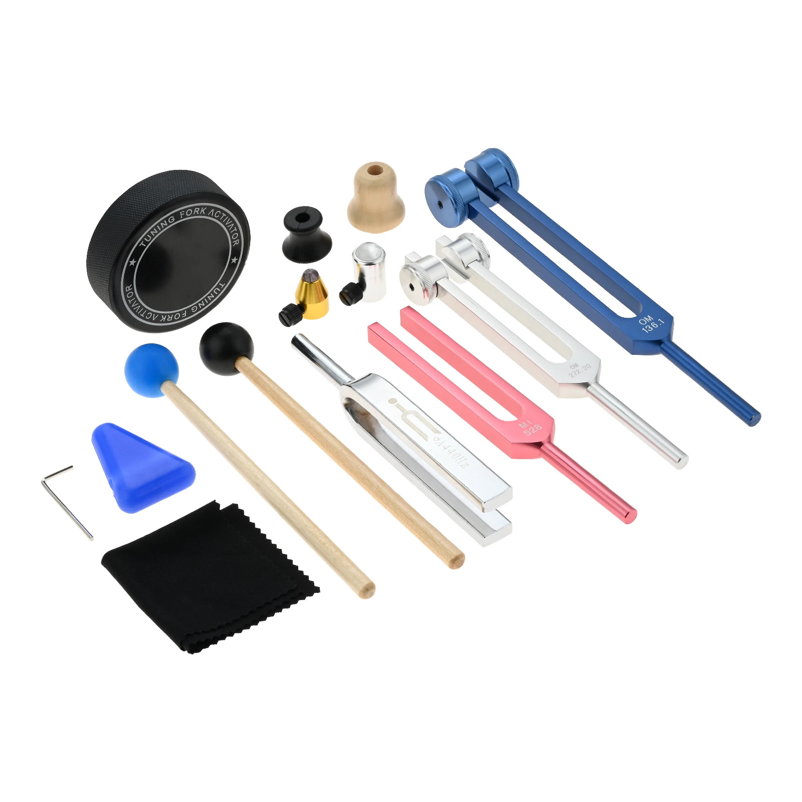 4pcs Tuning Forks A440hz MI528 0M272.2 OM136.1 Colorful Healing Instrument Hammer Mallet  Activator Aluminum Box Sound Therapy