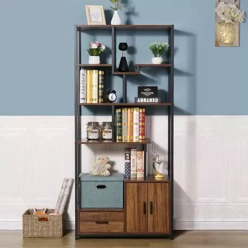

Furniture Household office furniture Modern wooden bookcase with industrial large open bookshelf with drawers