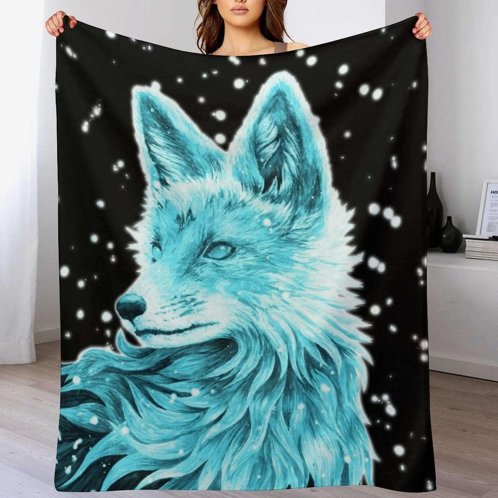 

Blue Fox - The Snow Fox Kitsune Throw Blanket Soft Big Thins christmas gifts Decoratives Blankets