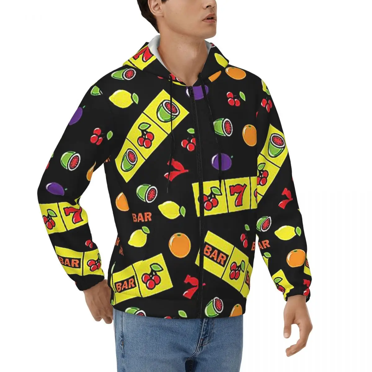 Casino Lucky Slots Cherry Melon Lemon Fruit Zipper Hoodies Hip Hop Pullover Autumn Winter Men Women Sweatshirt Long Sleeve Tops