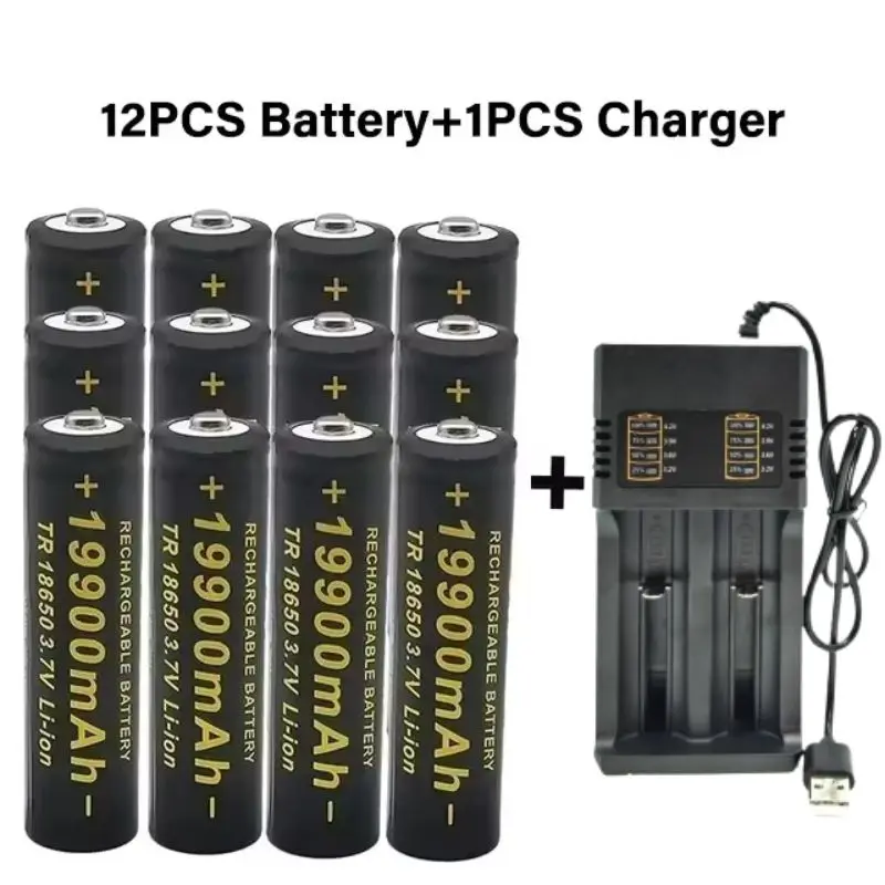 2025 18650 lithiumbatterij 100% nieuwe zaklamp 18650 oplaadbare batterij 3,7 V 19900 mAh gebruikt voor zaklamp + 201 oplader