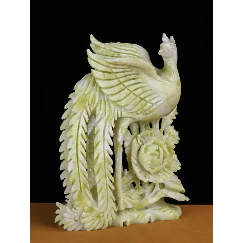 Natural blue jade phoenix ornament for home living room, entrance hall, office, display shelf, fortune-attracting gift decoratio