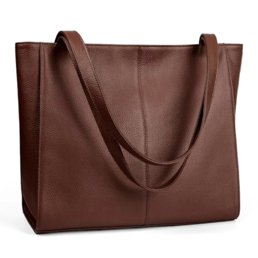 

Work tote bag for women: genuine leather black zipper closure with padded laptop compartment and adjustable shoulder strap