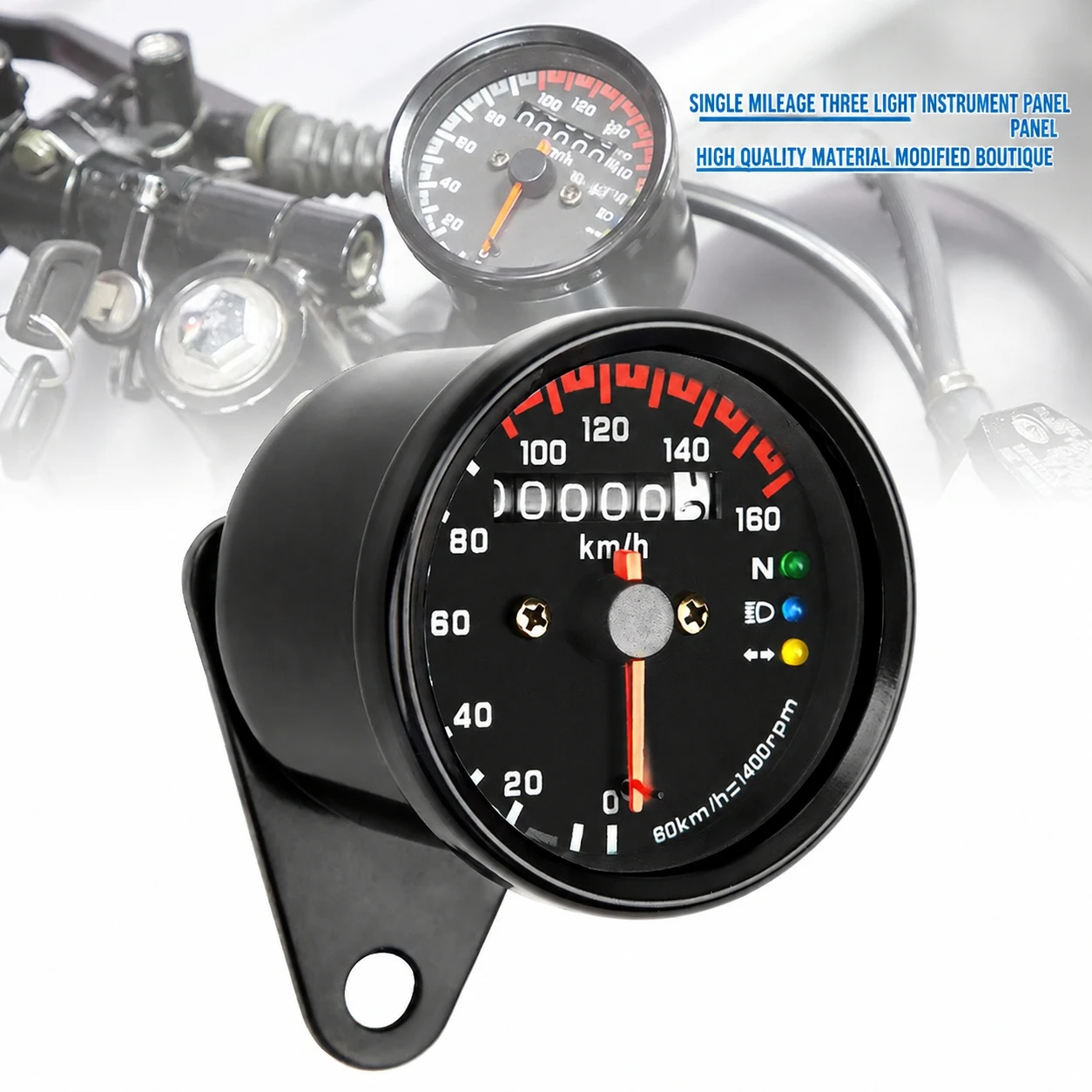 12V Retro Motorcycle Speedometer Odometer with 3 Indicator Lights Mechanical Single Mileage Gauge 0-160KM/H For Harley Jialing70