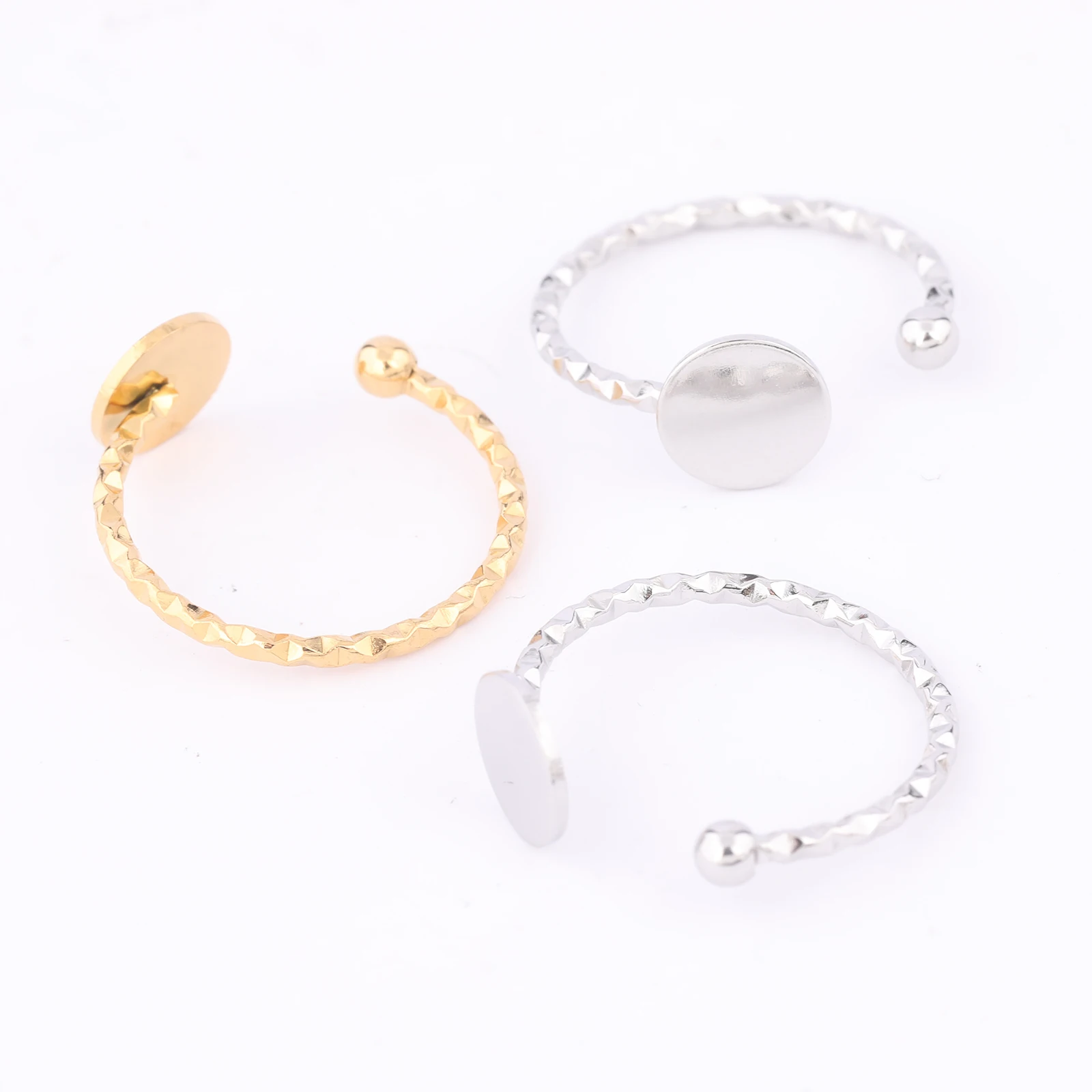 10pcs Stainless Steel Gold Plated 8mm Circle Pad Ring Bezel Blanks Diy Adjustable Fingerring Base Settings For Jewelry Making