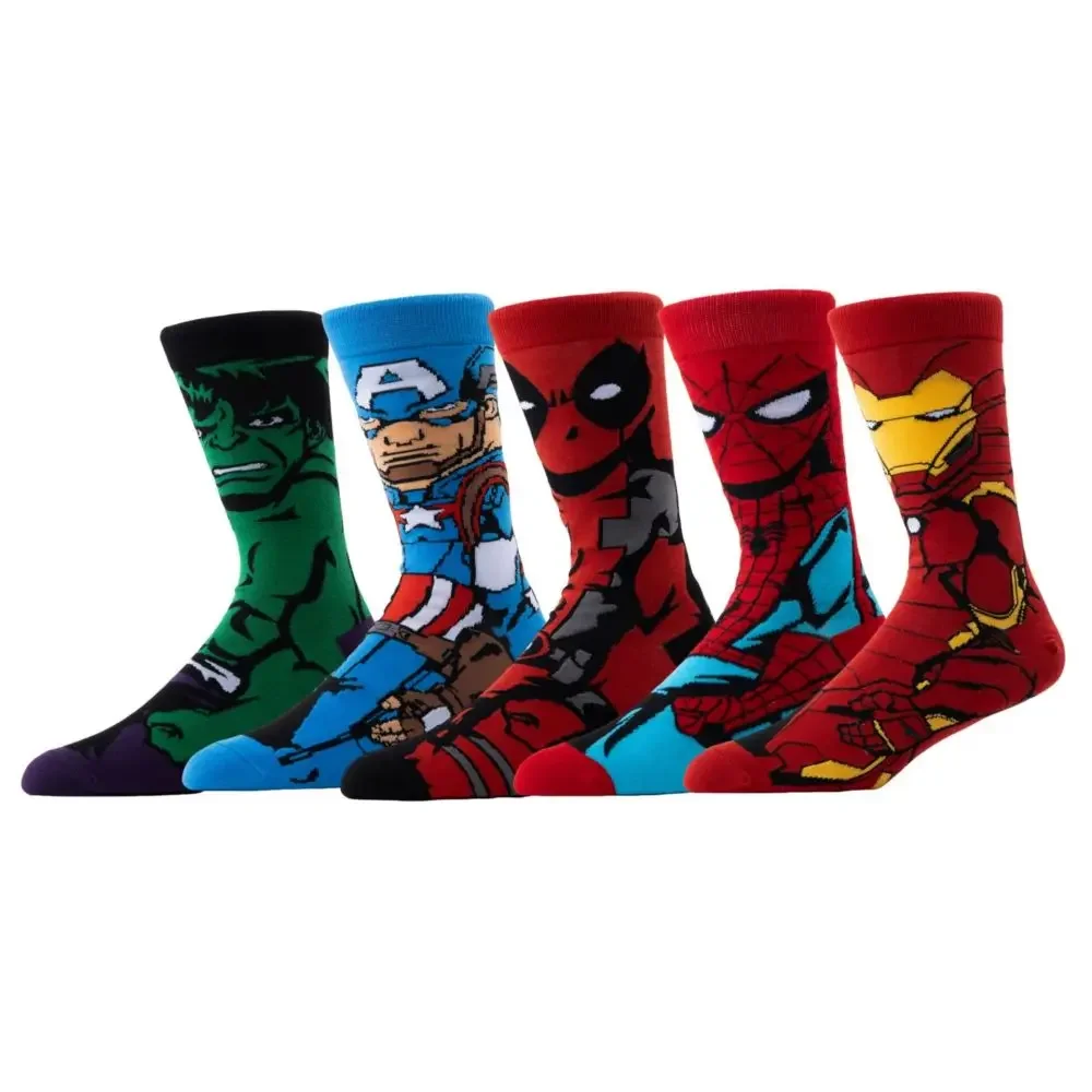 3pcs Anime Marvel Men Socks Spider Man Long Sports stockings Men‘s Knee-High cosplay Iron Man Sock Personality Hip Hop for kids