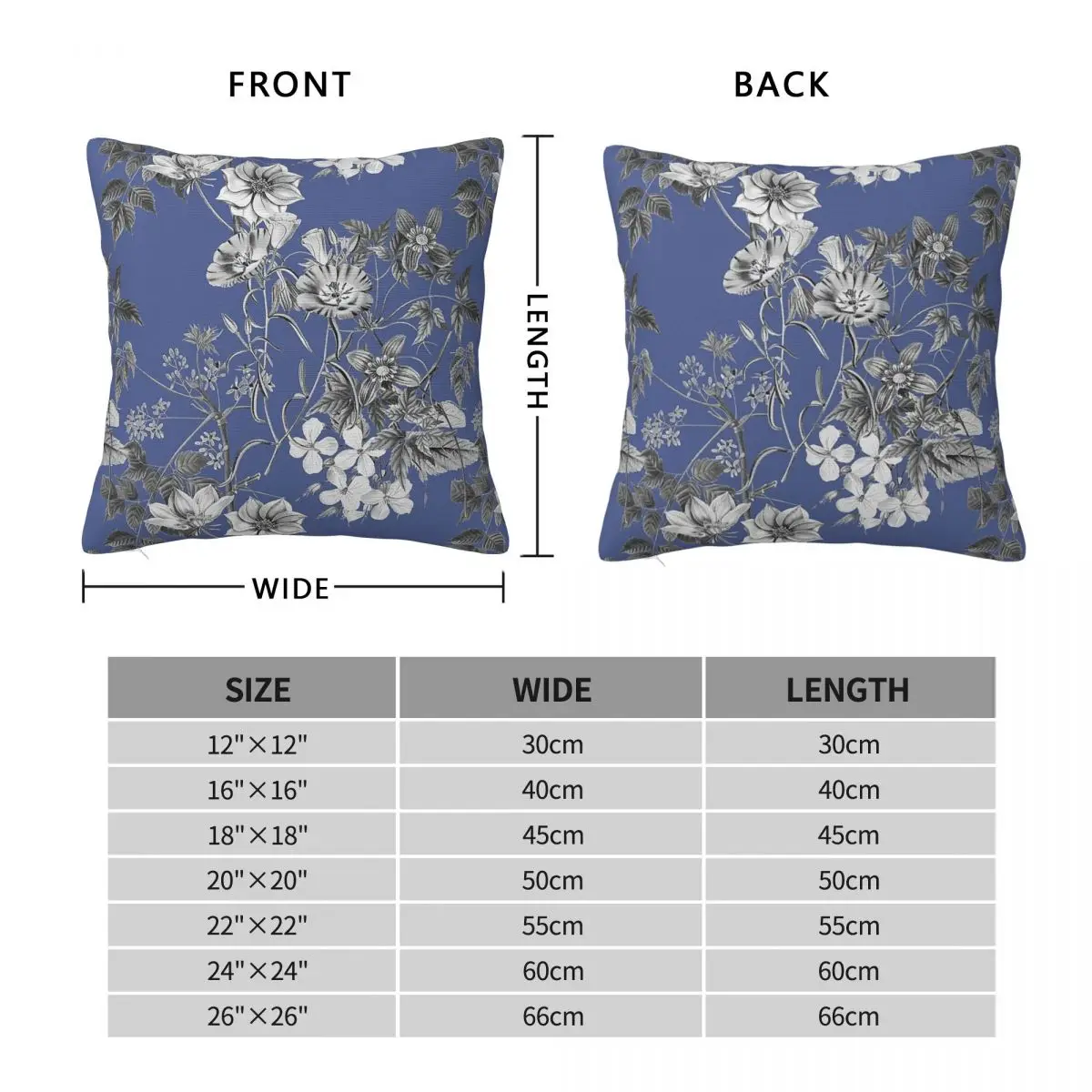 Blue Flowers Botanical Pillowcase Polyester Linen Velvet Pattern Zip Decorative Pillow Case Room Cushion Case 45x45