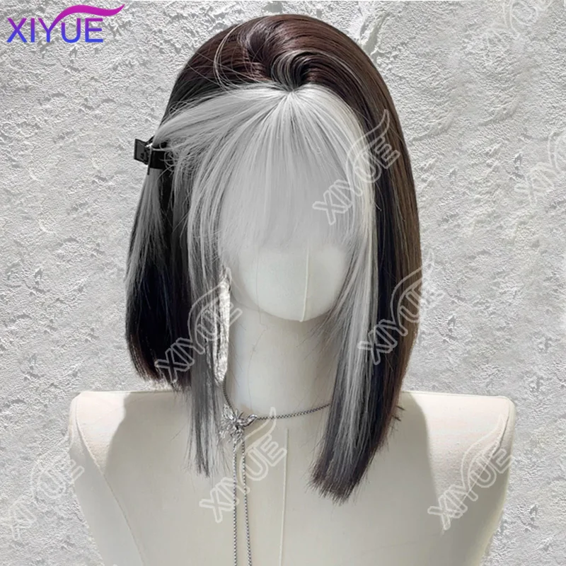 XIYUE 14 بوصة أسود الهواء الذهب الانفجارات شعر مستعار الاصطناعية مستقيم الطبقات مستقيم الباروكات الألياف مقاومة للحرارة حفلة أو صورة شخصية للنساء ب