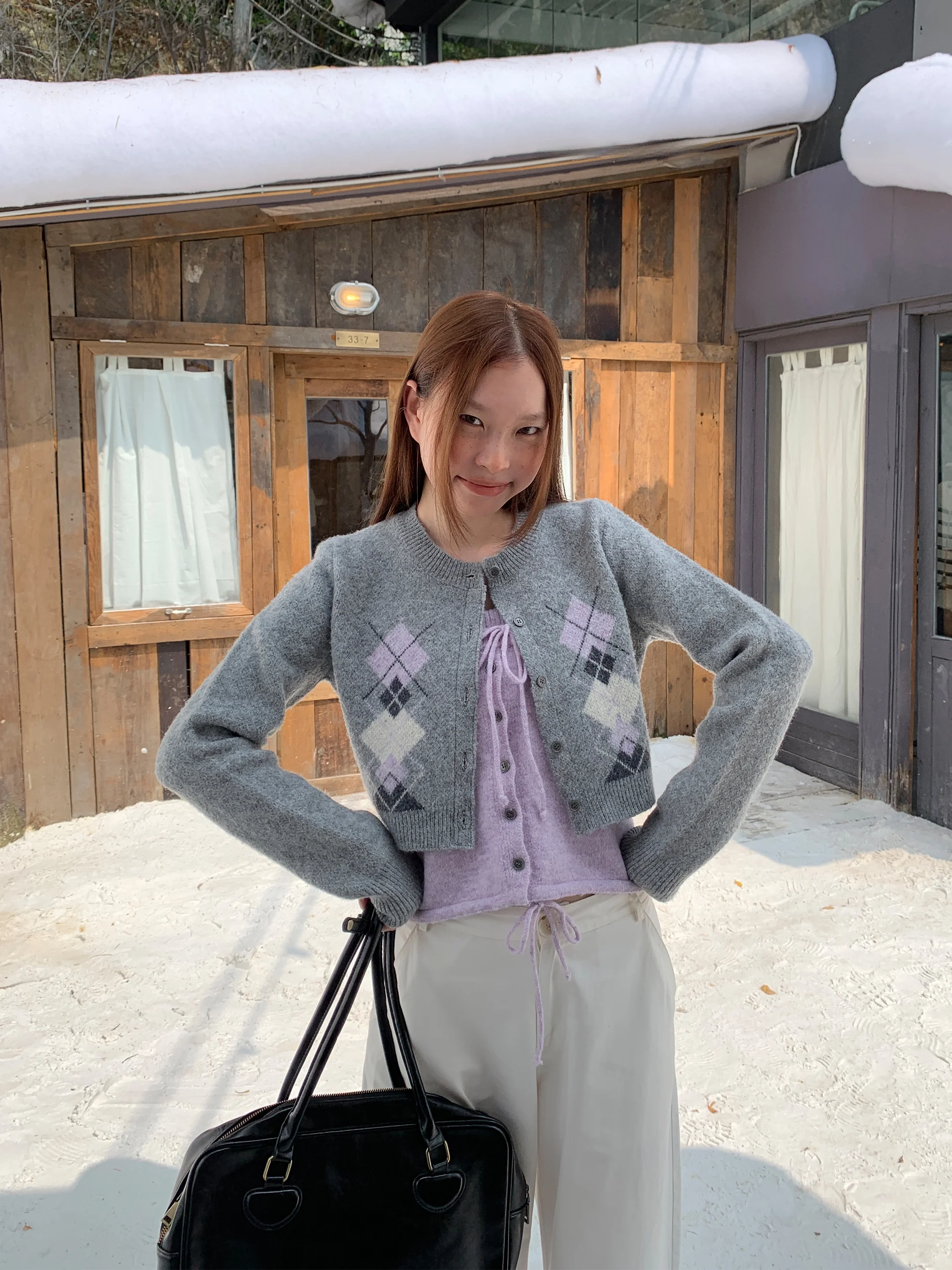 

Galaxy Soda Autumn Winter Women's Lazy Color Blo Diamond id Sweater Inner Wear Outer Wear ort Sle Polyester Blend