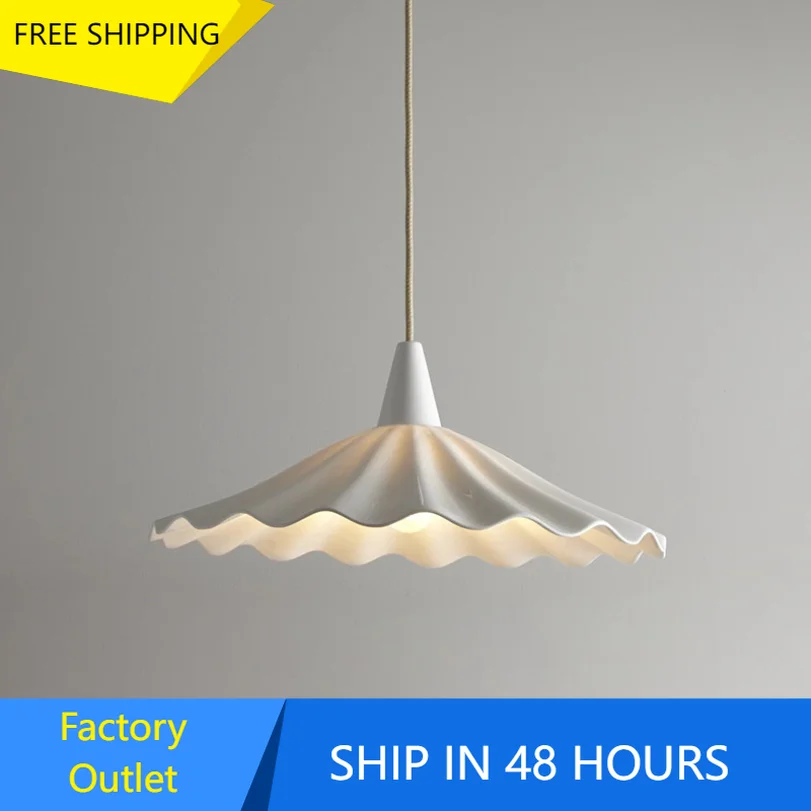 

White Ceramic Pendant Light for Restaurant Cafe Bar Bedroom Hanging Lamp Pleated Ceiling Home Indoor Decoration Modern Lighting