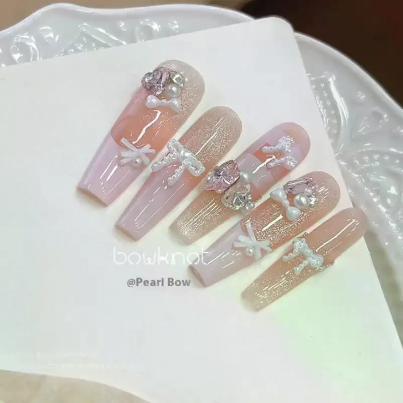 6グリッド カラフルパールリボンボウネイルデコレーション - レジンマカロン立体アクセサリー DIYネイルアート＆サロンマニキュア用