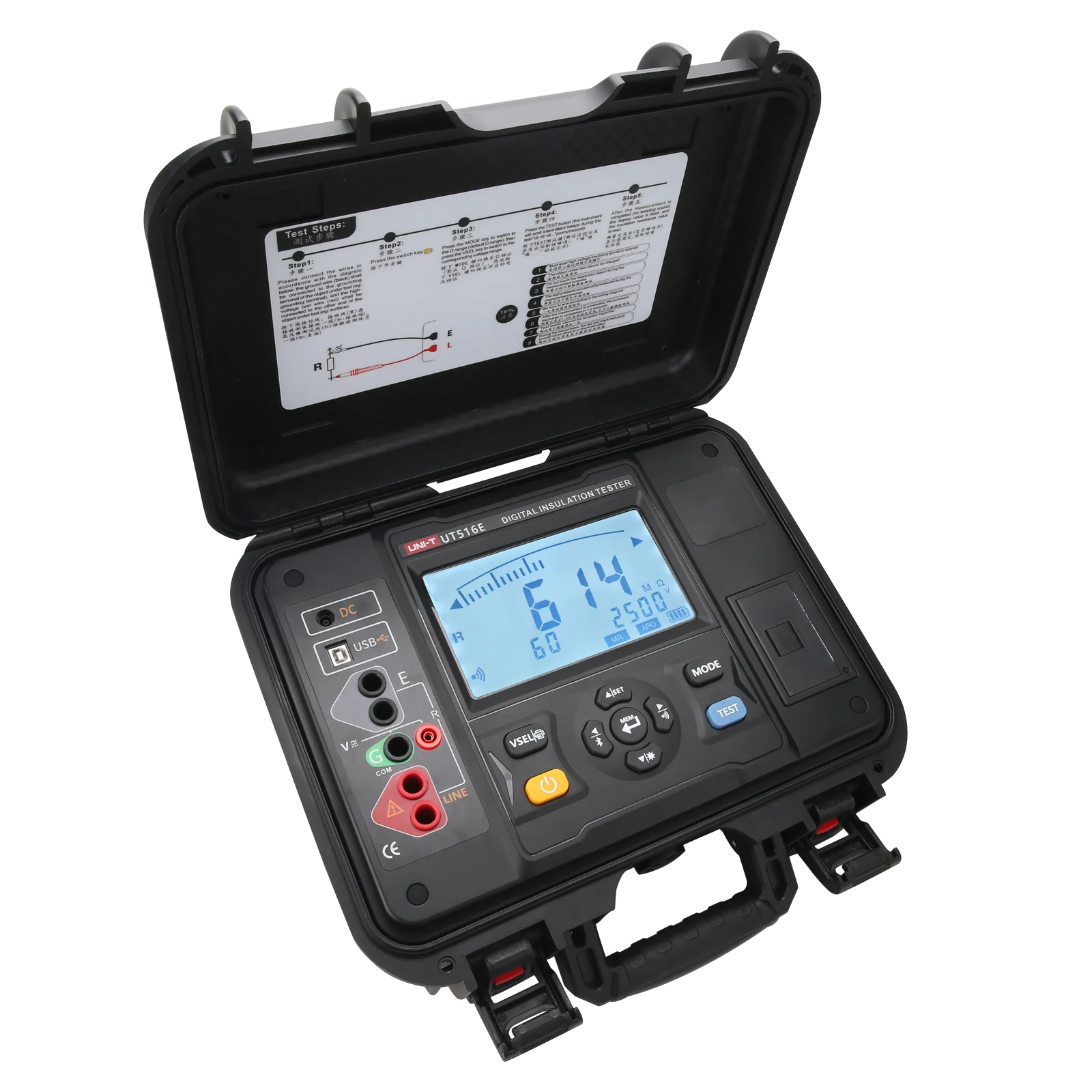 UT516E High Voltage Megohmmeter Insulation Resistance Tester 0.2MΩ~50TΩ 1000V for Industrial Electrical Insulation Testing