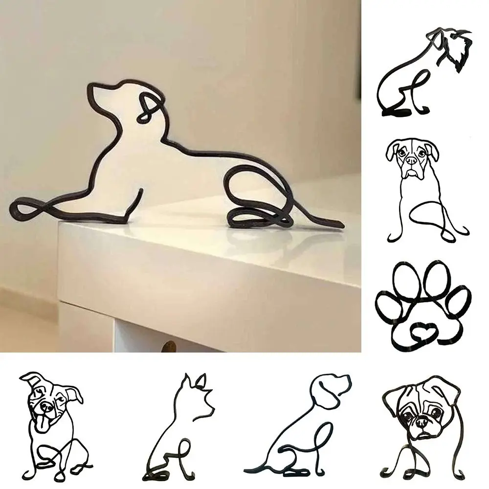 Bulldog Dachshund Labrador Handicraft Wrought Iron Abstract Dog Ornament Simple Statue Modern Animal Sculpture Art Figurine