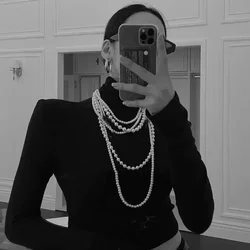 Multilayer Pearl Beaded Long Necklace Women's Elegant Temperament Evening Dress Decorations Sweater Chain