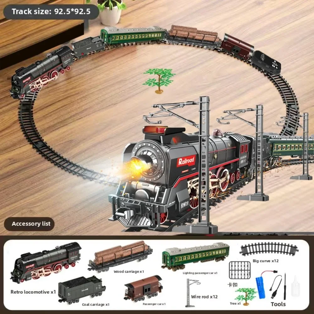 Zestaw zdalnie sterowanego pociągu parowego w stylu retro Symulacja pociągu elektrycznego Kolej dużych prędkości z dźwiękiem i światłem Zabawki dla dzieci